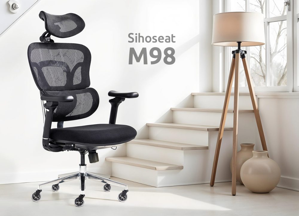 Kancelárska stolička Superkancl SIHOSEAT M98B ALU PDH, nosnosť do 150 kg, posuv sedadla, 4D opierky rúk, 3D opierka hlavy, bedrová opierka, čierna - Image 19