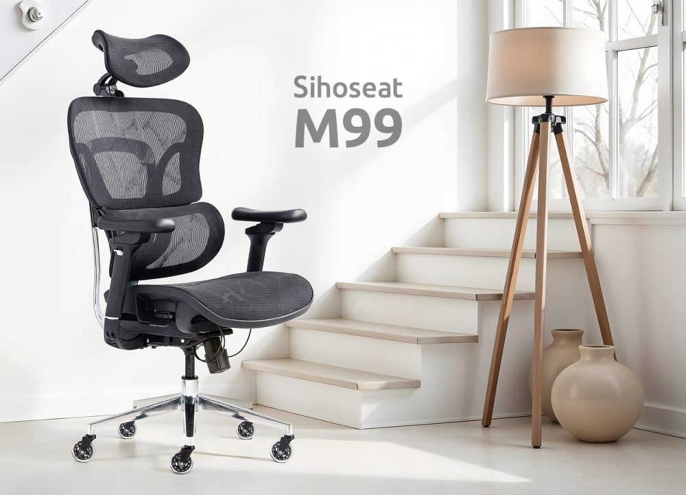 Kancelárska stolička Superkancl SIHOSEAT M99B ALU NET PDH, nosnosť do 150 kg, posuv sedadla, 4D opierky rúk, 3D opierka hlavy, bedrová opierka, čierna - Image 18