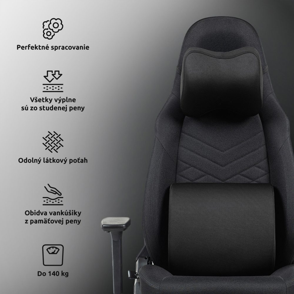 Kancelárske kreslo Sracer EVO LT, nosnosť do 140 kg, 3D opierky rúk, opierka hlavy, bedrová opierka, látka čierna - Image 15