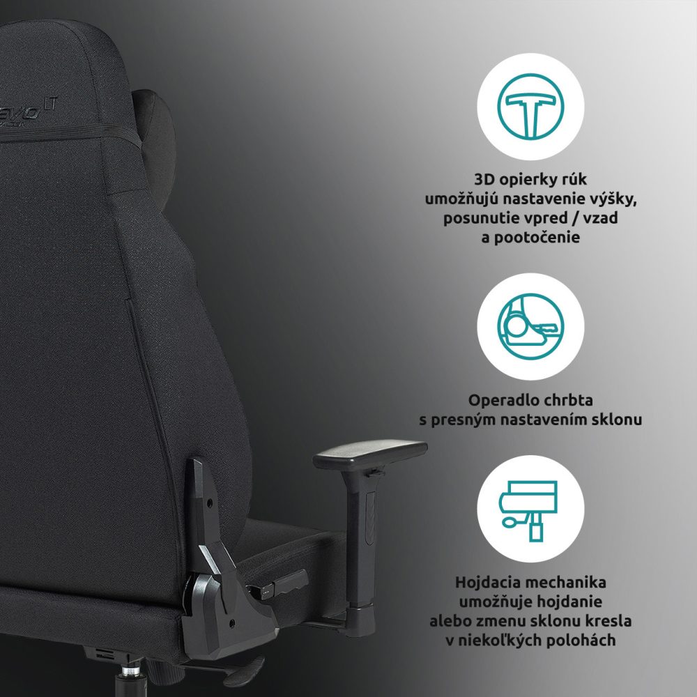 Kancelárske kreslo Sracer EVO LT, nosnosť do 140 kg, 3D opierky rúk, opierka hlavy, bedrová opierka, látka čierna - Image 16