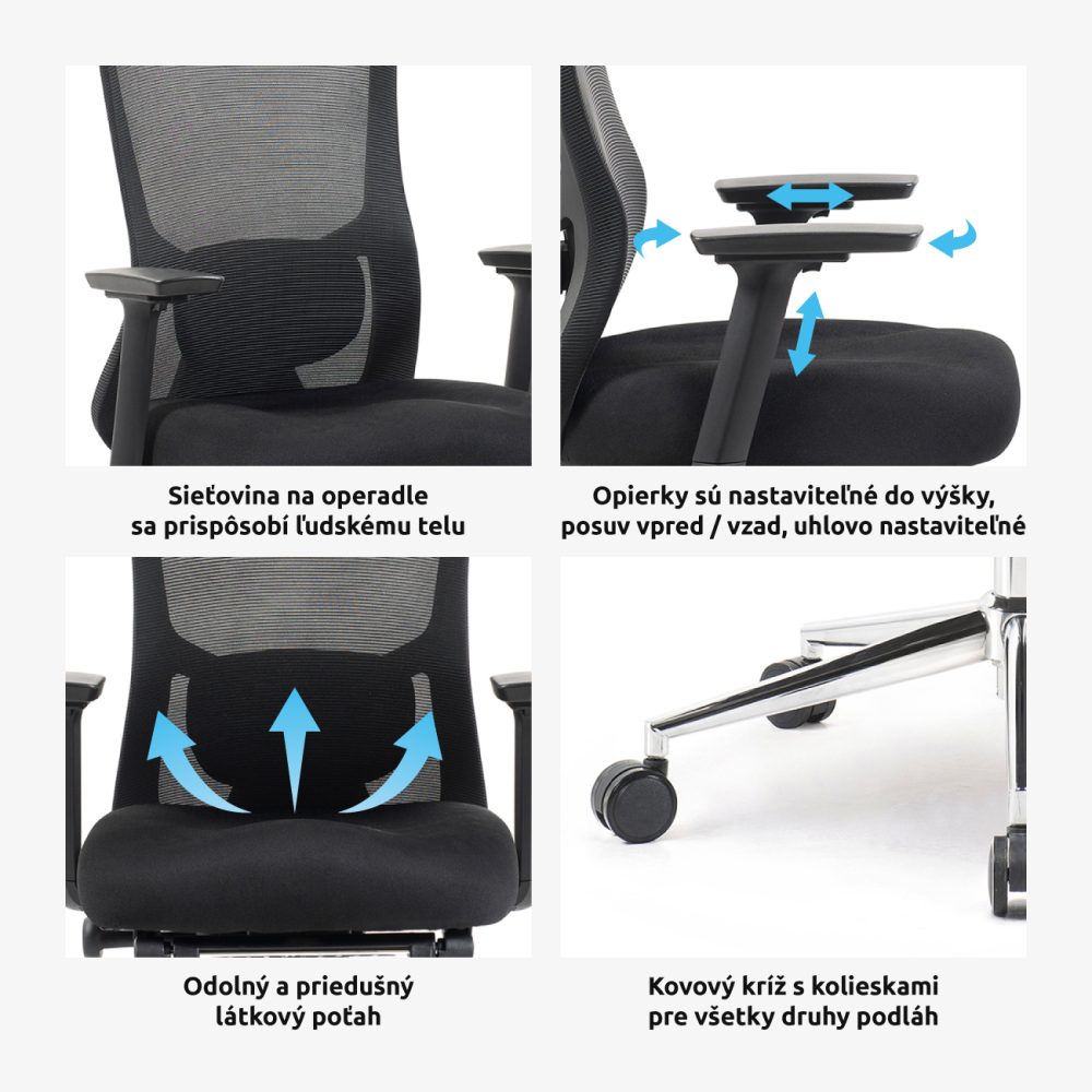 Kancelárska stolička Superkancl FUN PDH PLUS, nosnosť do 130 kg, 3D opierky rúk, 3D opierka hlavy, 2D bedrová opierka, čierna - Image 17
