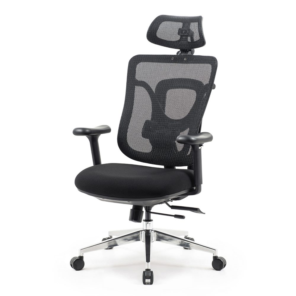 Kancelárska stolička Superkancl SIHOSEAT M95B ALU PDH, nosnosť do 150 kg, posuv sedadla, 3D opierky rúk, 3D opierka hlavy, bedrová opierka, čierna