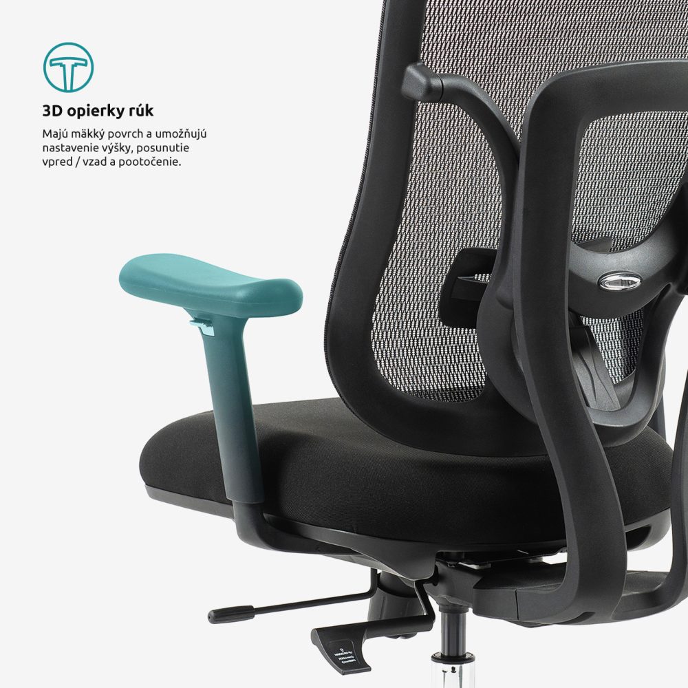 Kancelárska stolička Superkancl SIHOSEAT M95B ALU PDH, nosnosť do 150 kg, posuv sedadla, 3D opierky rúk, 3D opierka hlavy, bedrová opierka, čierna - Image 17