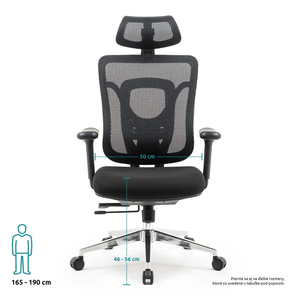 Kancelárska stolička Superkancl SIHOSEAT M95B ALU PDH, nosnosť do 150 kg, posuv sedadla, 3D opierky rúk, 3D opierka hlavy, bedrová opierka, čierna - Image 2